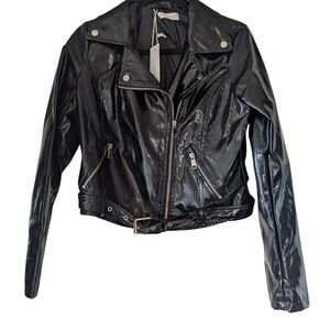 Urban Bliss Sleek Black Patent Leather Jacket - UK12